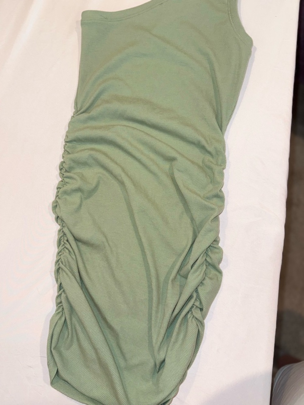 Lulu's One-Shoulder Sage Green Ribbed Tank Ruched Short Dress Size Large - Picture 13 of 16